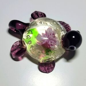 NEW Handcrafted Blown Art Glass Purple Turtle Charm Pendant Luminescent Specks